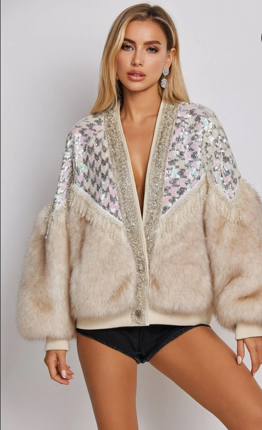 VESTE SEQUINS ET FOURRURE